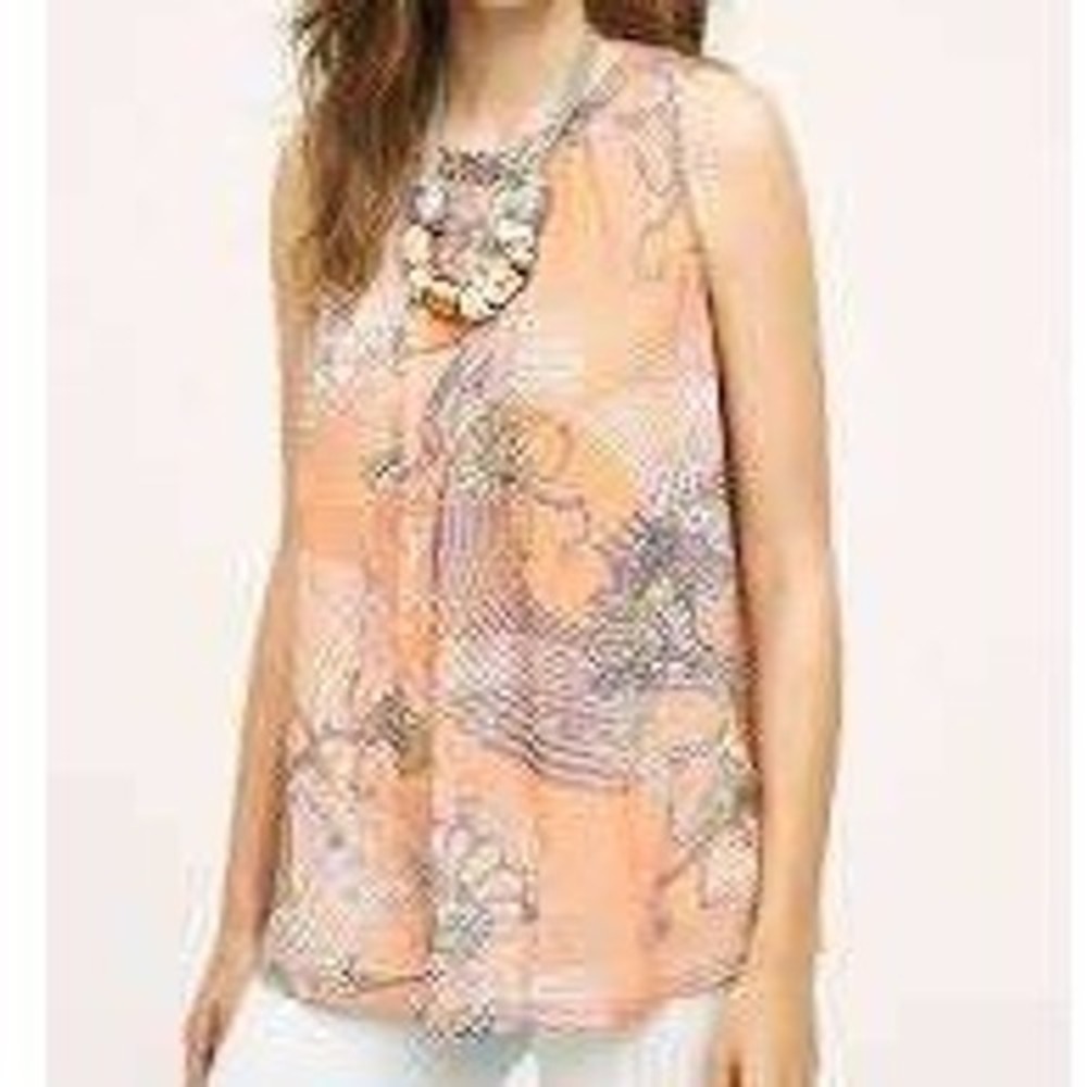 Meadow Rue Sleeveless Blouse Womens XS Orange Paisley Pleat